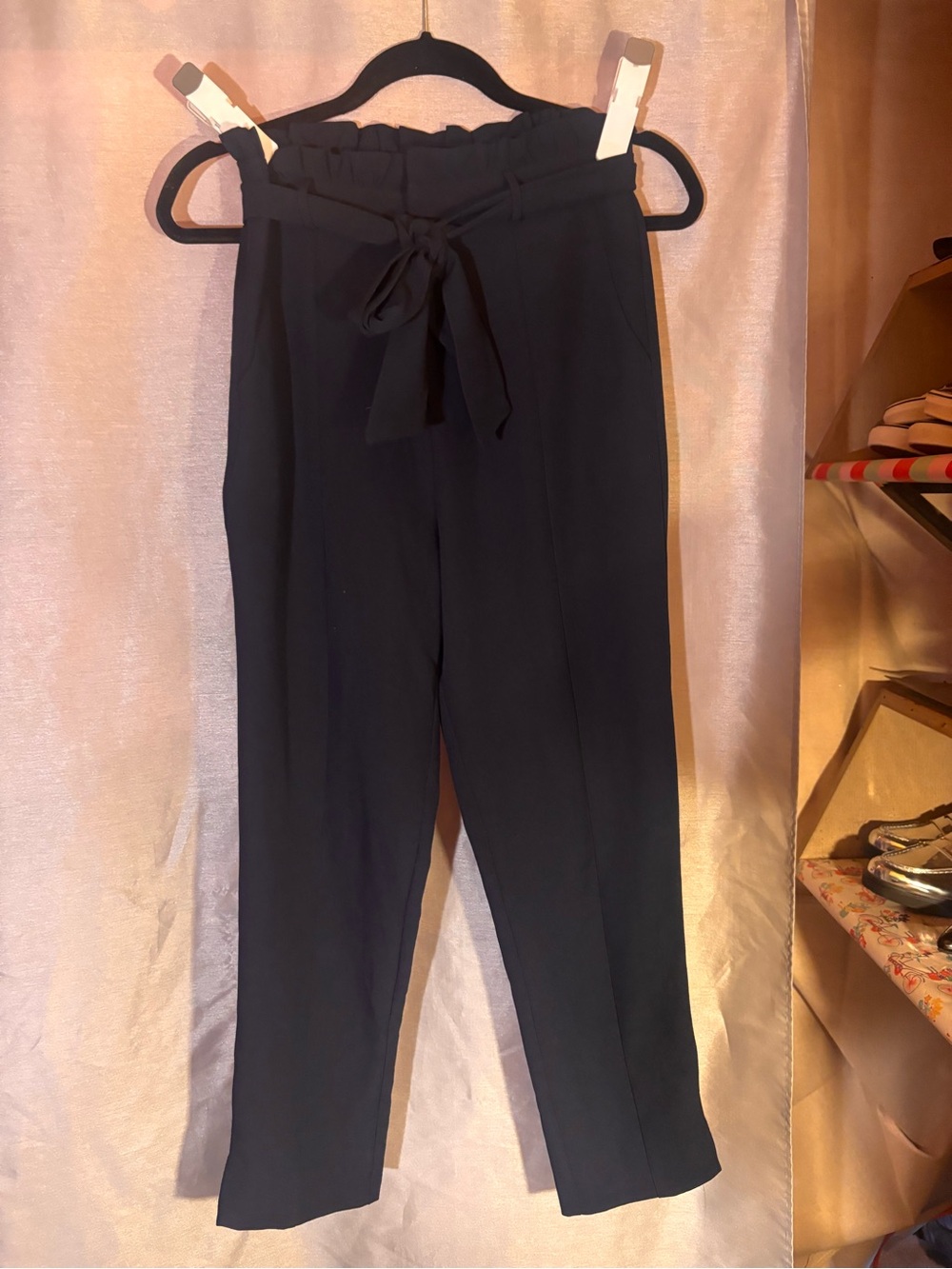 High-Rise Paperbag Tie-Waist Trousers - Navy